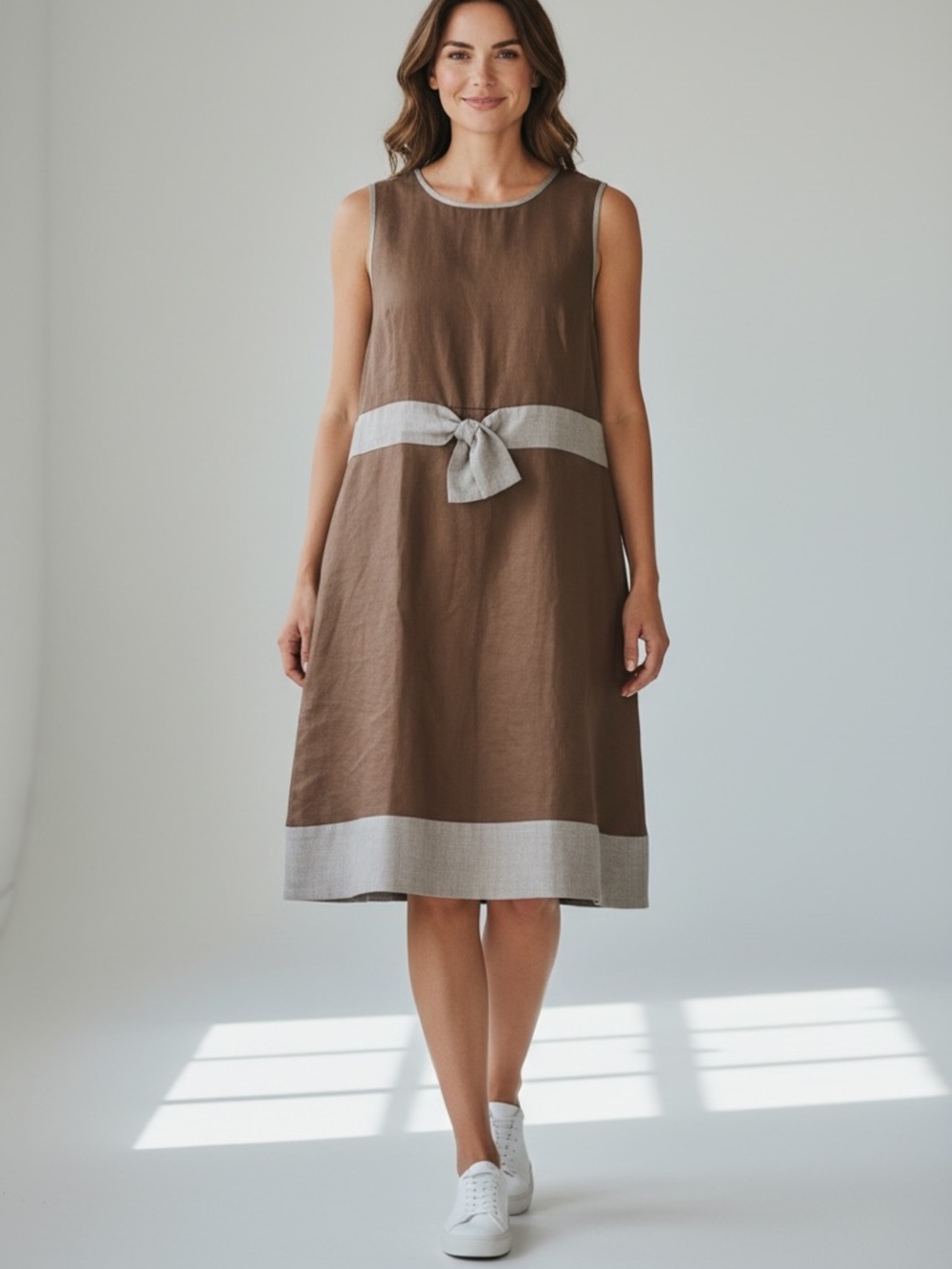 Christy Allen•Linen Brown Sleeveless Dress
